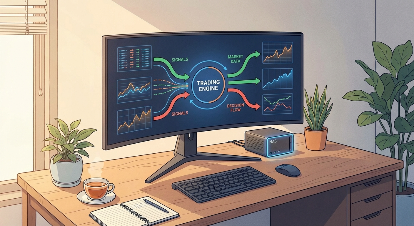 시장 데이터를 해석하는 자동매매 엔진 일러스트