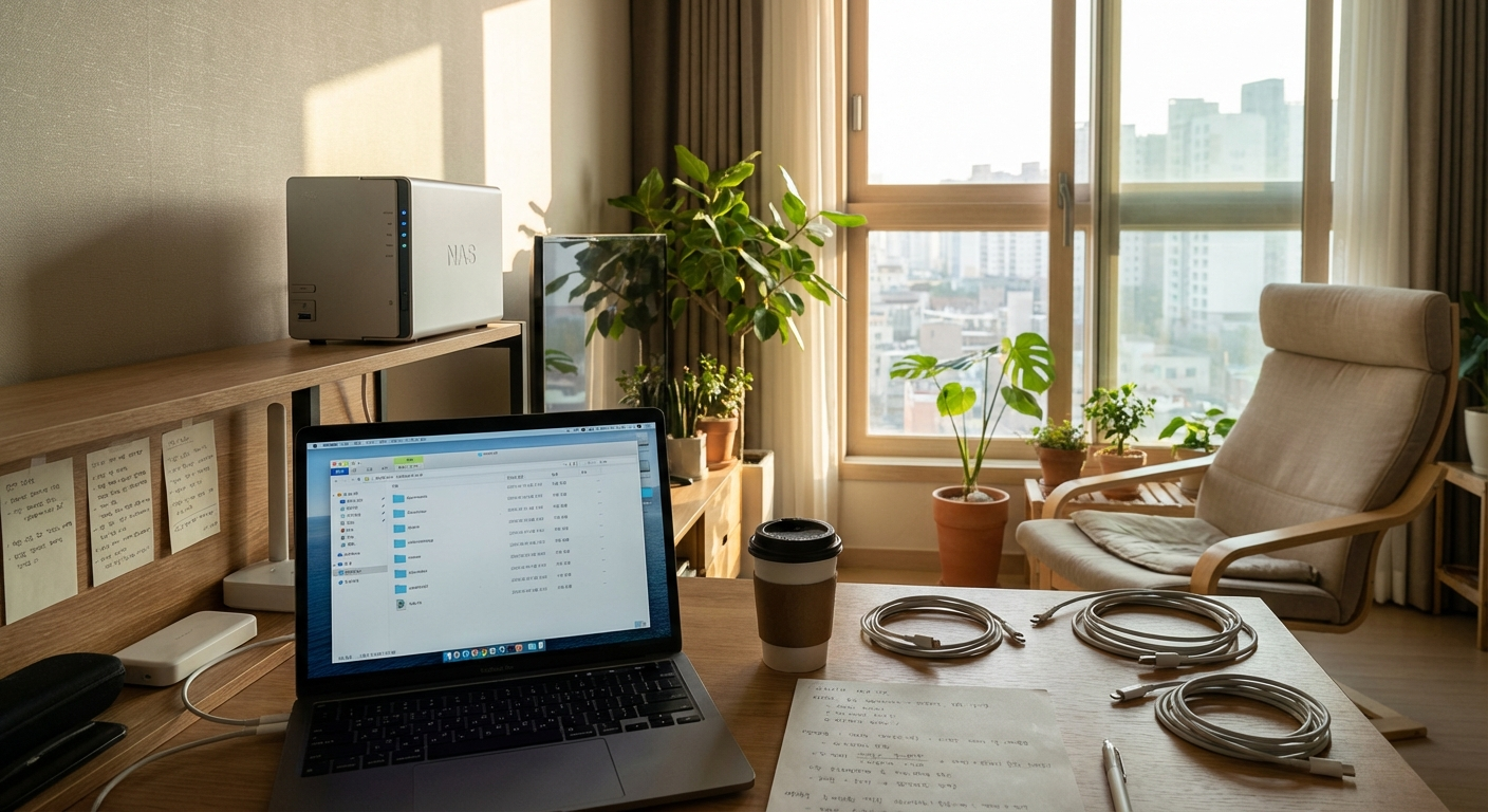 NAS가 작업실처럼 느껴지는 홈 오피스 장면