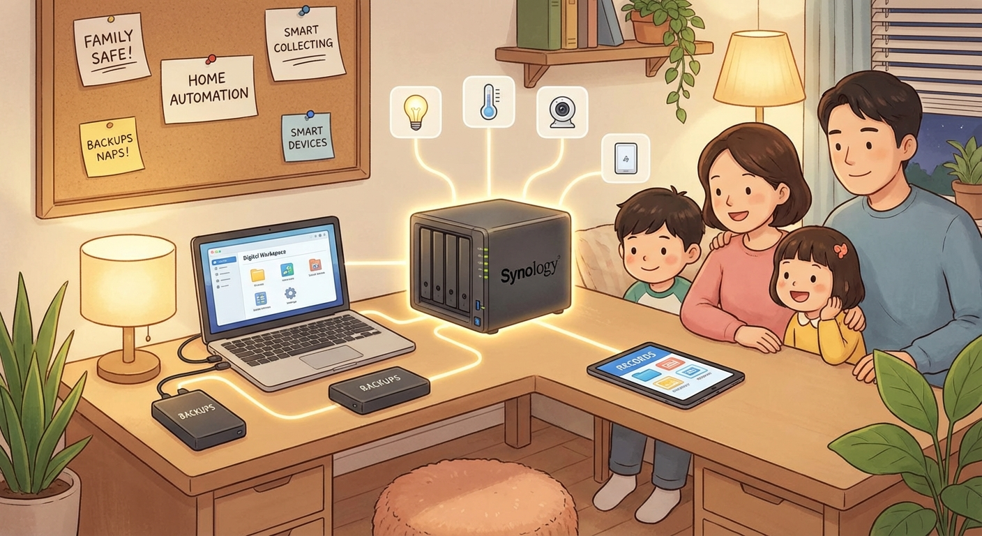 가정의 디지털 기반이 되는 NAS 작업실 일러스트