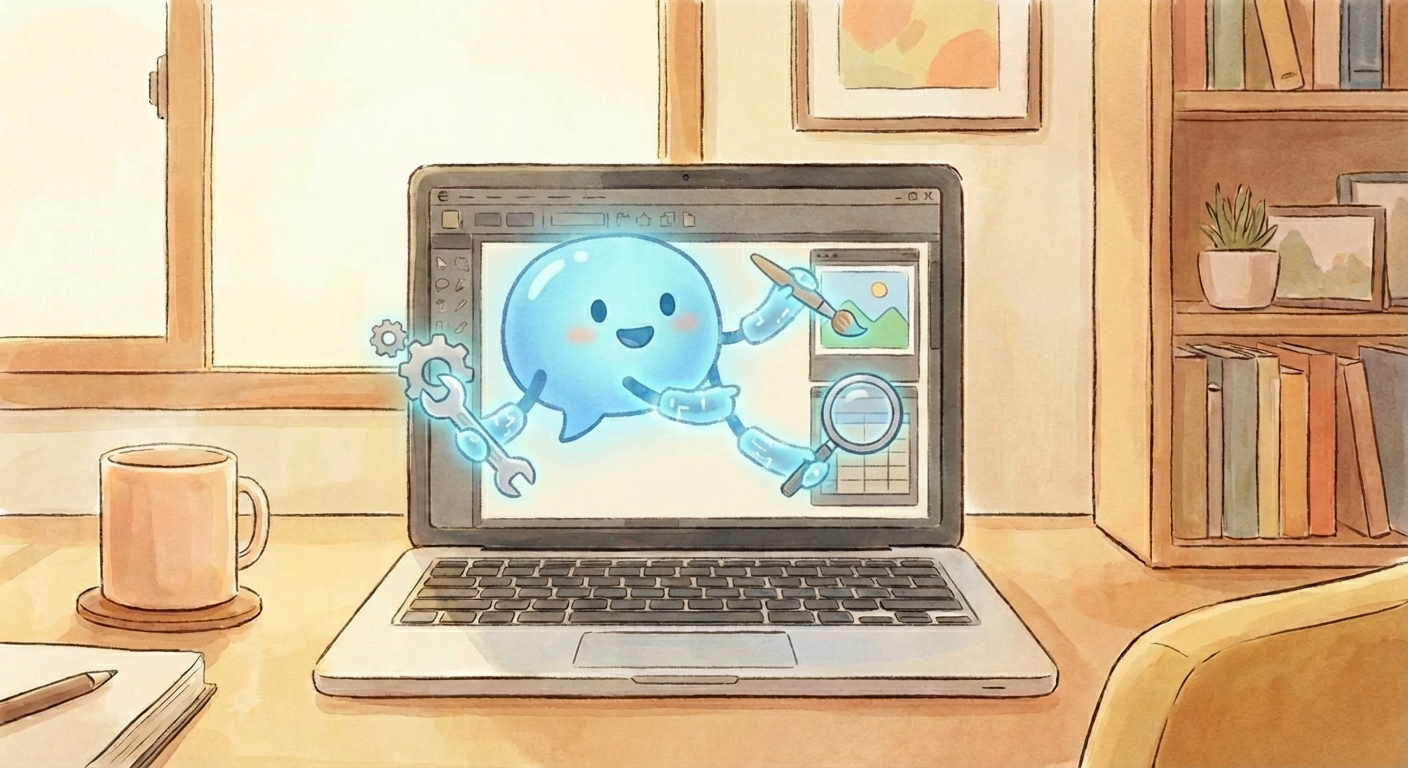 대화형 AI가 도구와 상호작용하는 방향으로 발전하는 일러스트