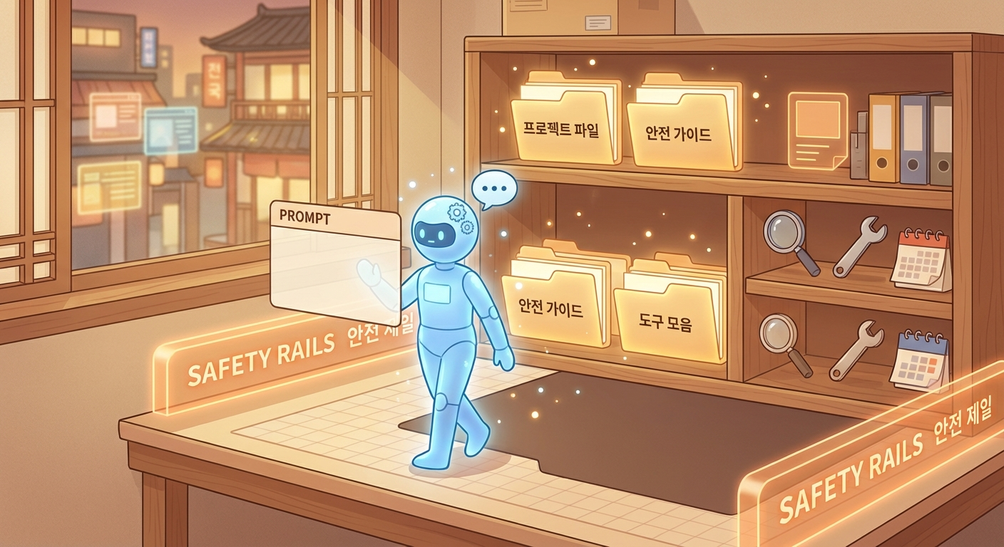 프롬프트를 넘어 구조화된 작업 환경으로 들어가는 AI 흐름 일러스트