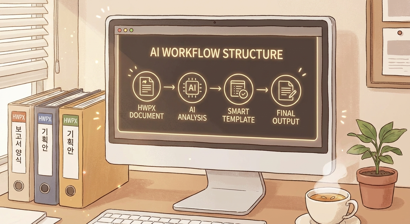 양식과 템플릿 중심으로 문서 작업 흐름을 정리하는 일러스트