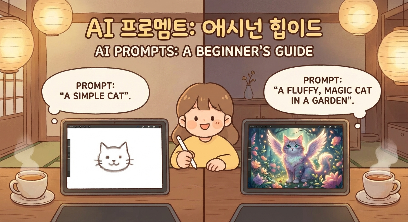 프롬프트에 따라 AI 결과가 달라지는 모습을 보여주는 일러스트