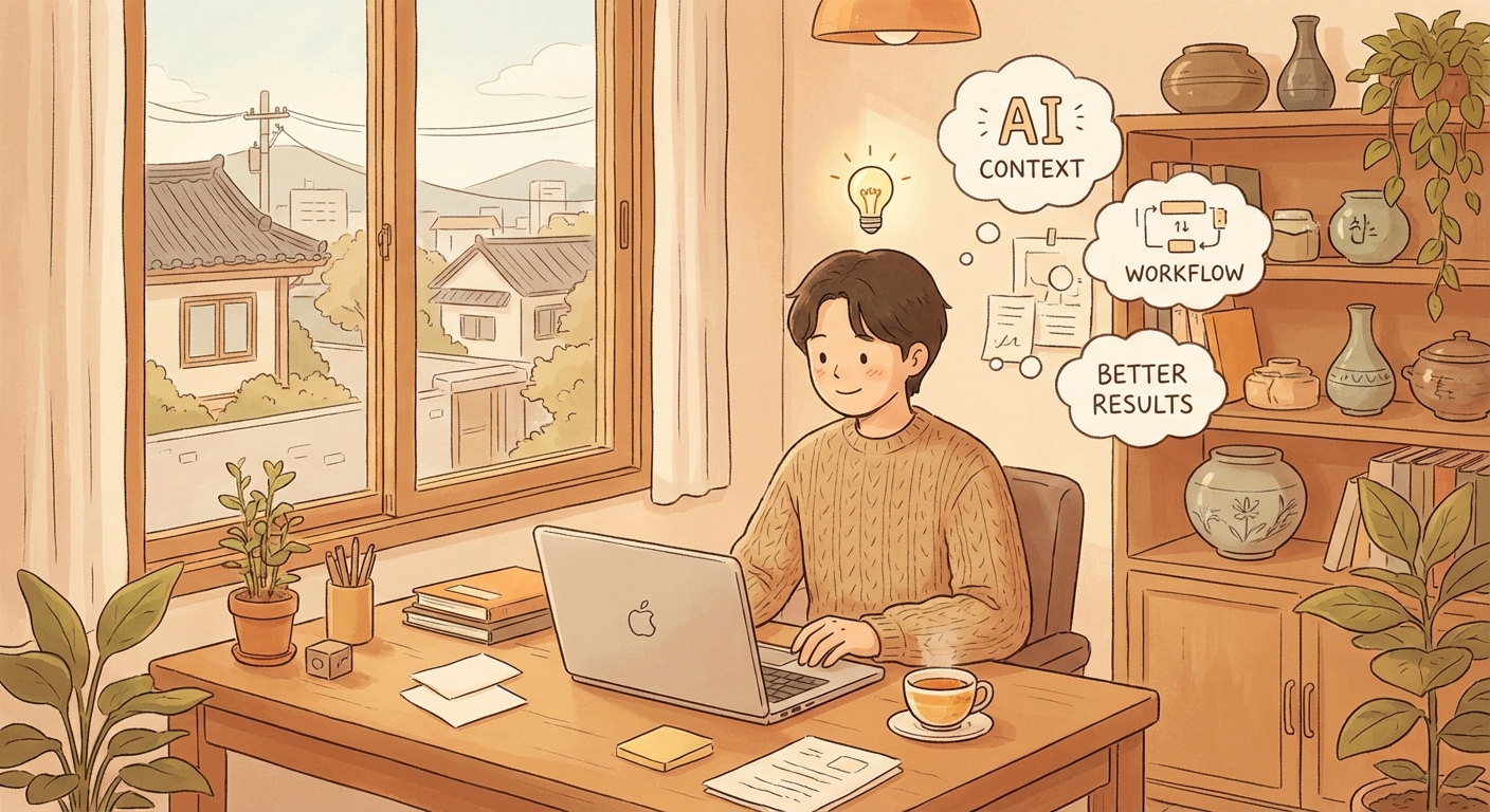 작업 배경을 이해한 AI가 더 자연스럽게 움직이는 모습을 보여주는 일러스트