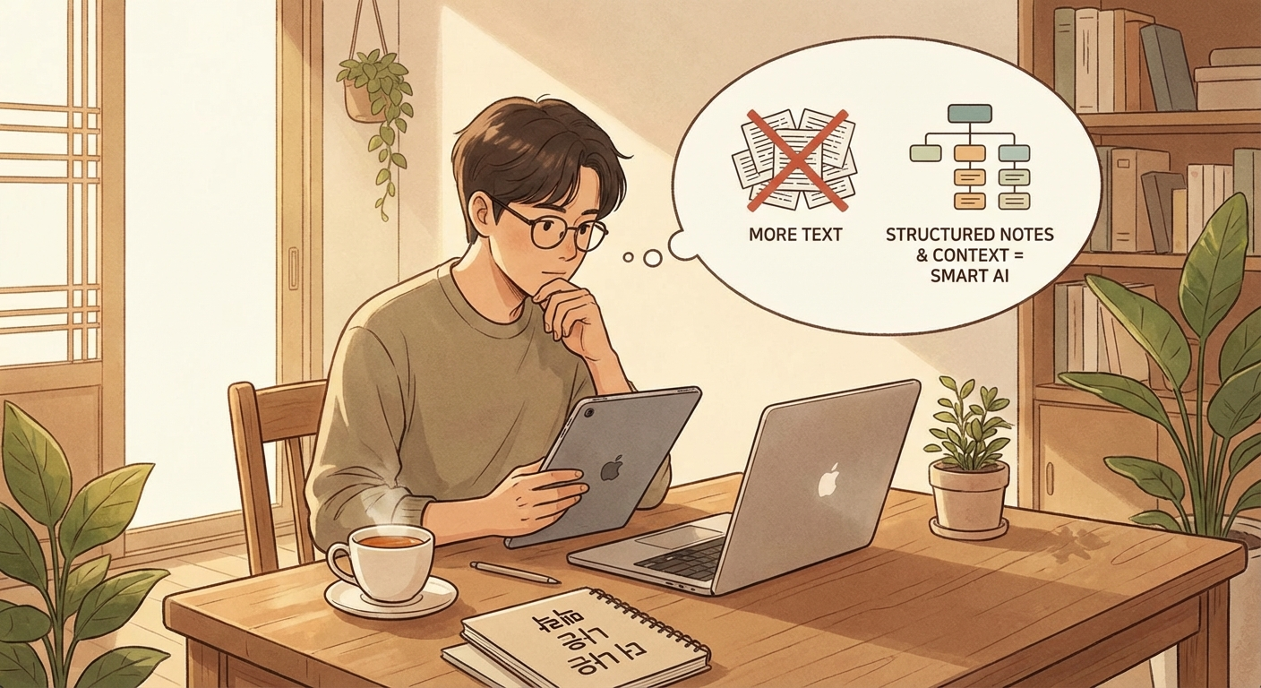 정보량보다 구조화된 맥락이 더 중요하다는 점을 보여주는 일러스트