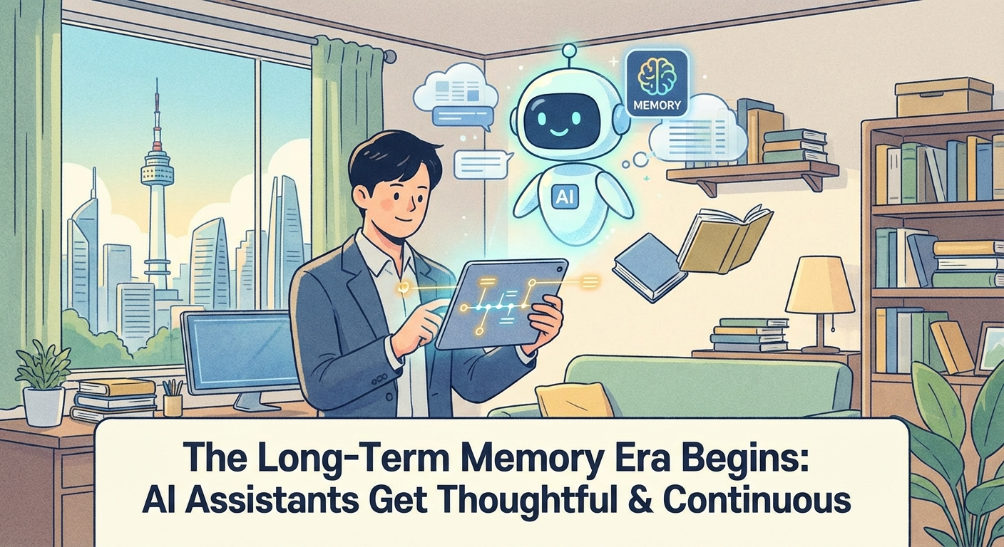 AI Memory가 더 연속적인 작업 흐름을 만드는 모습을 보여주는 일러스트