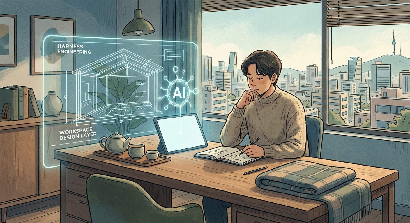 Harness Engineering이 작업장 설계 층이라는 점을 보여주는 일러스트