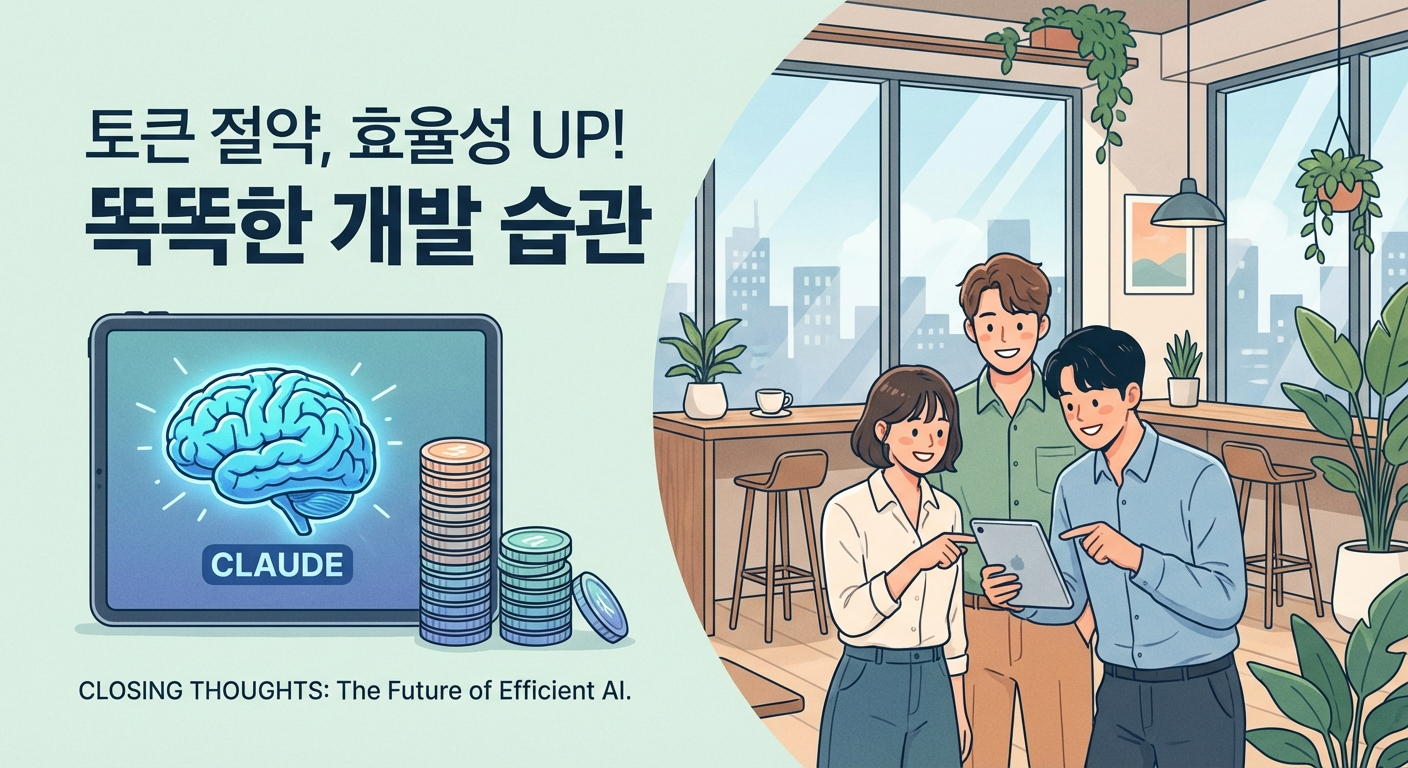 토큰 절약 습관으로 더 효율적인 Claude Code 작업 흐름을 보여주는 일러스트