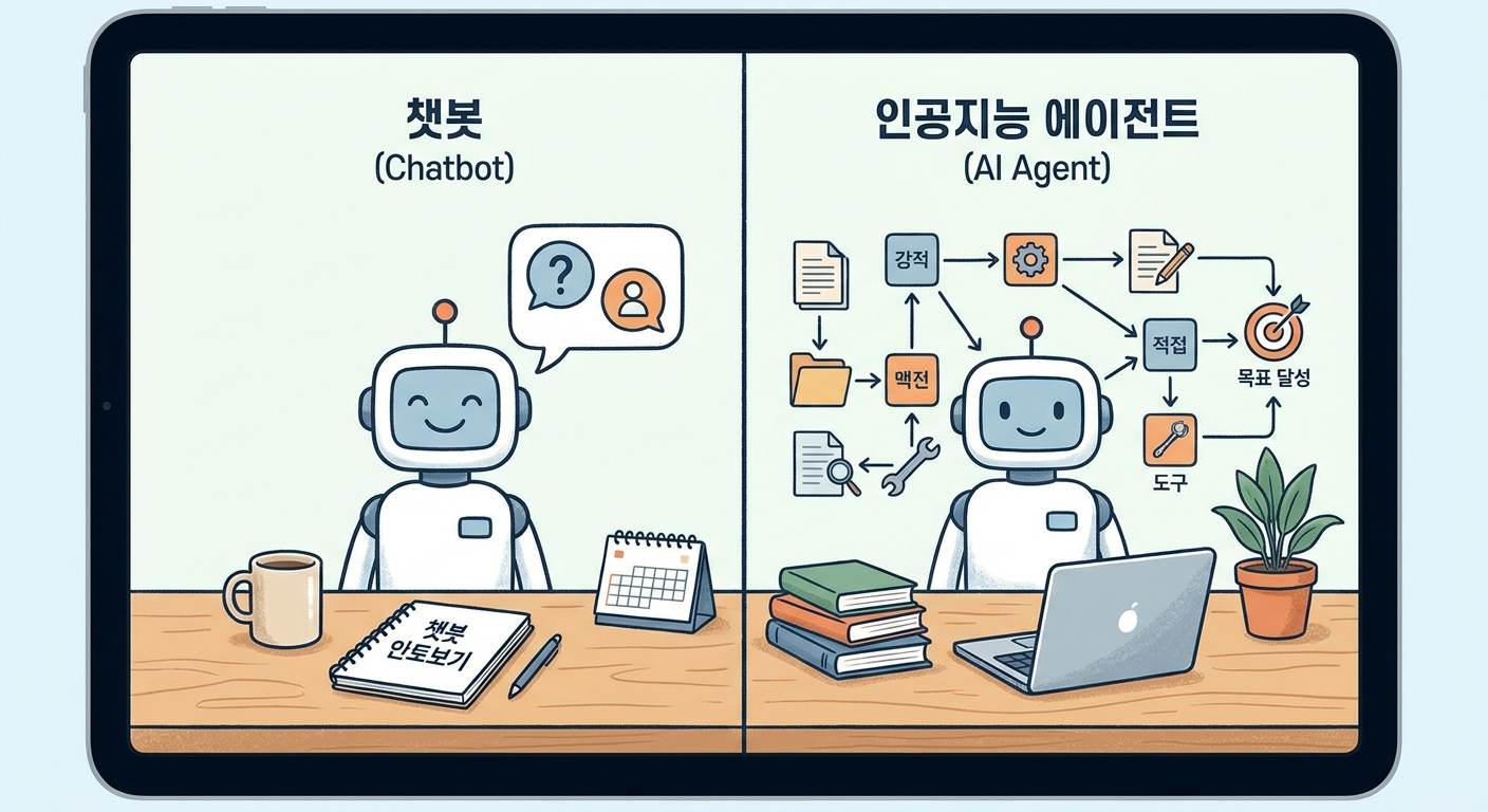 챗봇과 에이전트의 차이를 보여주는 일러스트