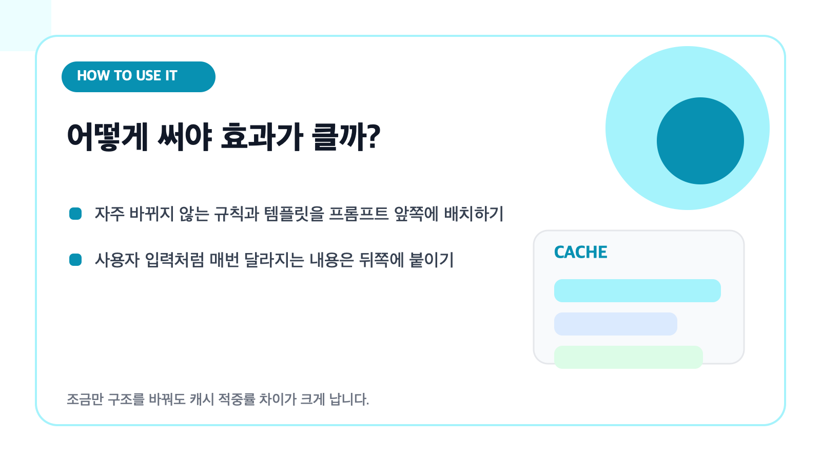 프롬프트 캐싱 구조를 쉽게 보여주는 카드형 일러스트