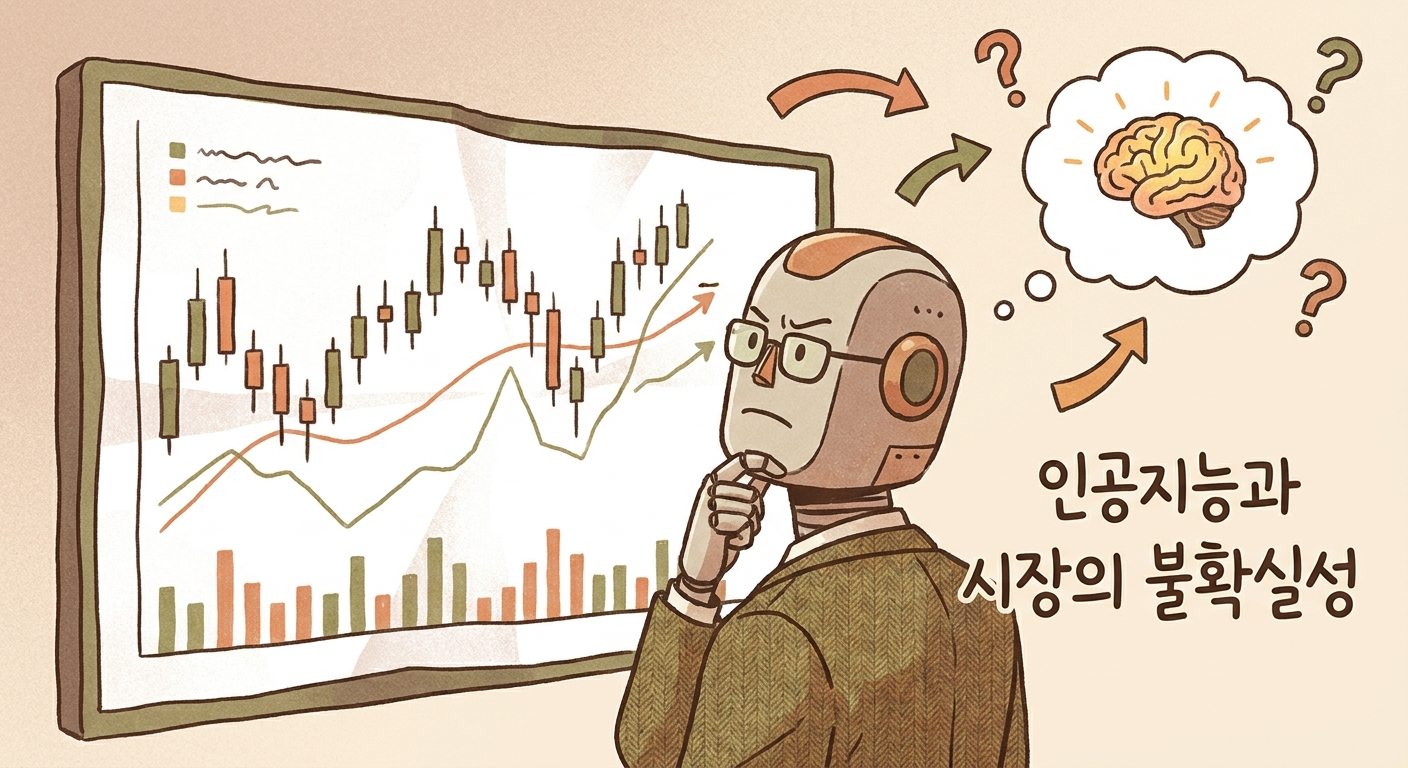 애매한 매매 신호를 AI가 판단하려는 장면을 표현한 일러스트