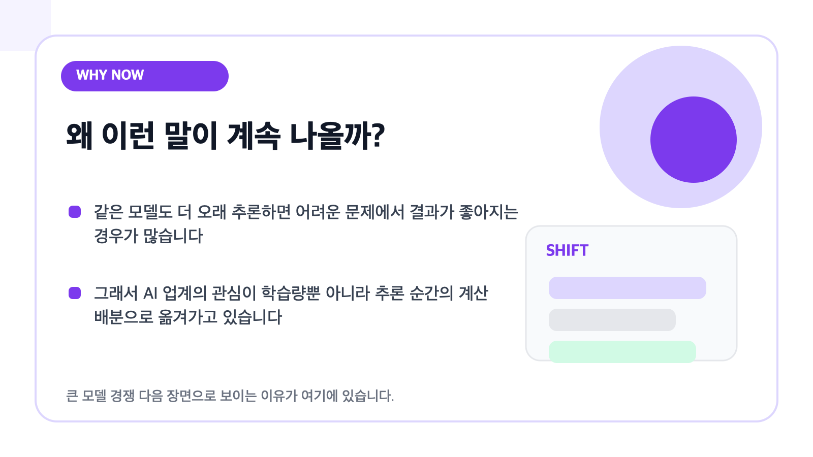 왜 테스트타임 컴퓨트가 자주 언급되는지 설명하는 카드형 일러스트