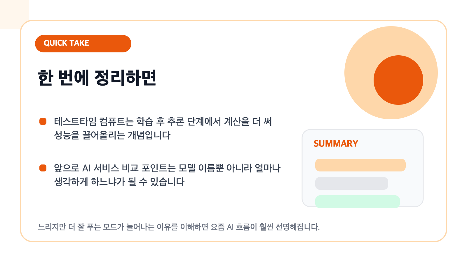 테스트타임 컴퓨트 요약을 담은 카드형 일러스트