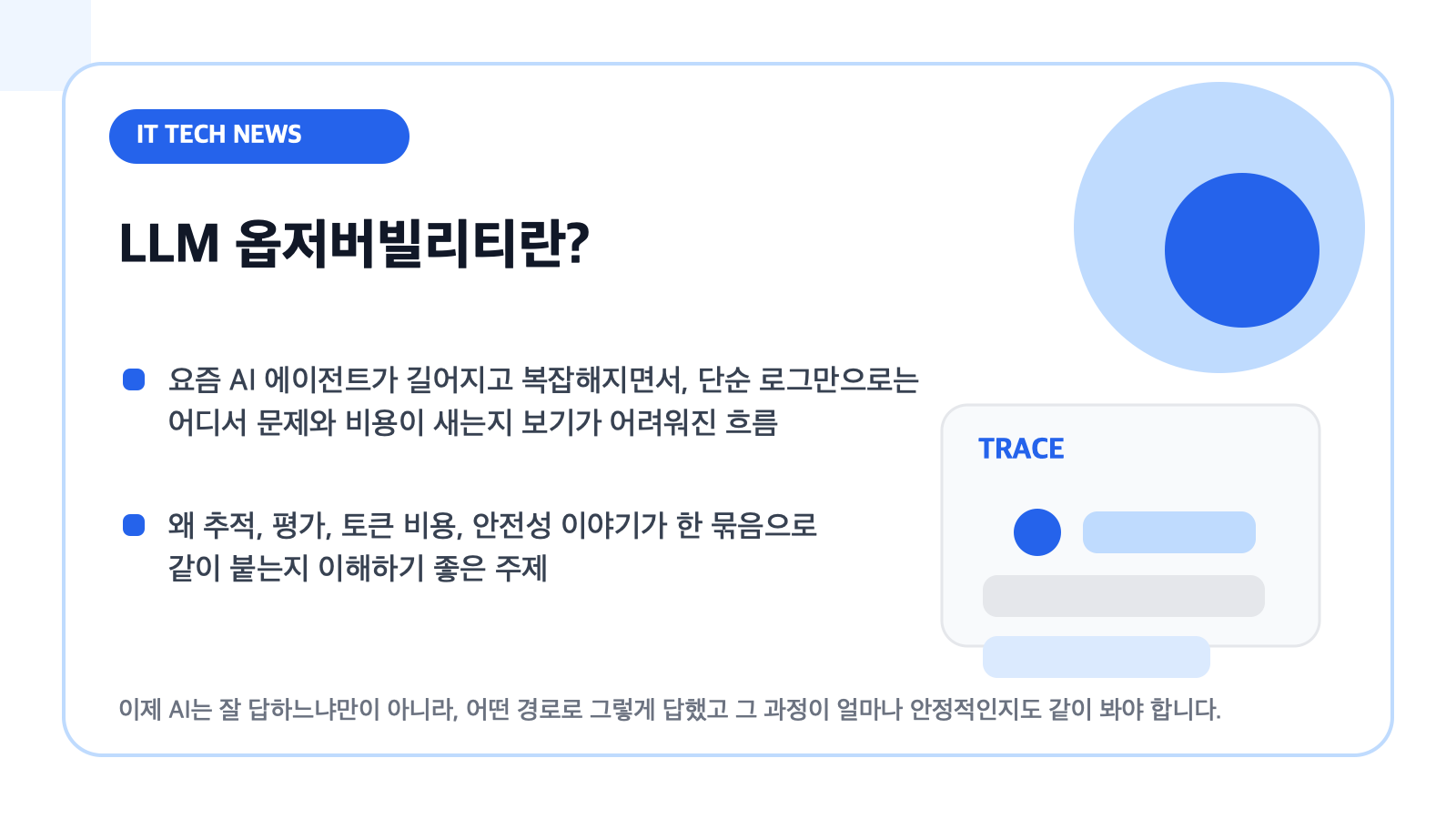 LLM 옵저버빌리티 개념을 설명하는 카드형 일러스트