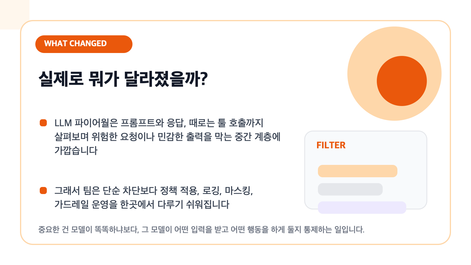 LLM 파이어월로 실제로 달라진 점을 설명하는 카드형 일러스트